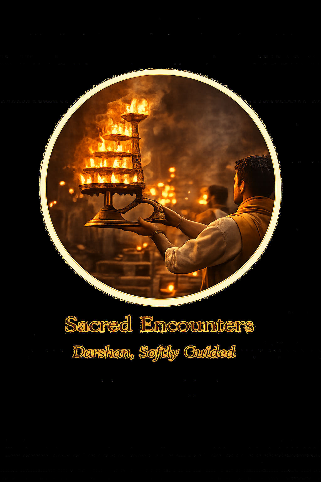 Sacred aarti glowing in golden light — the finest, most serene devotional hospitality